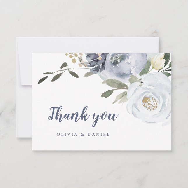 Blühende botanische staubblaue Aquarellblüte Dankeskarte (Vorderseite)