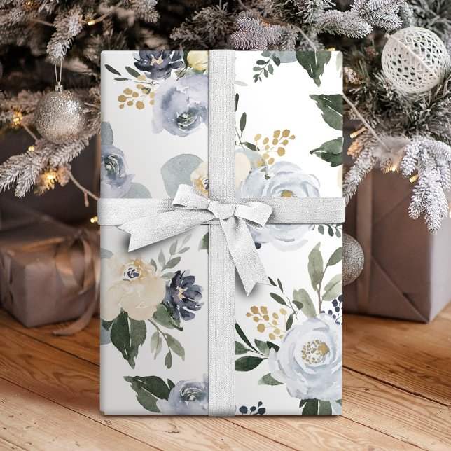 Blühende botanische staubblaue Aquarellblüte Seidenpapier (Blooming botanical dusty blue watercolor floral tissue paper)