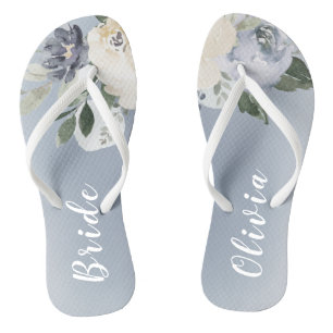 Blühende botanische staubblaue personalisierte Bra Flip Flops
