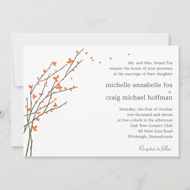 Blühende Branchen Hochzeitseinladung - Orange Einladung (Vorderseite)