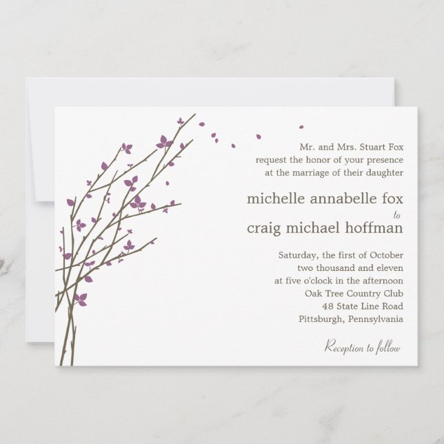Blühende Branchen Hochzeitseinladung - Pflaumen Einladung (Vorderseite)