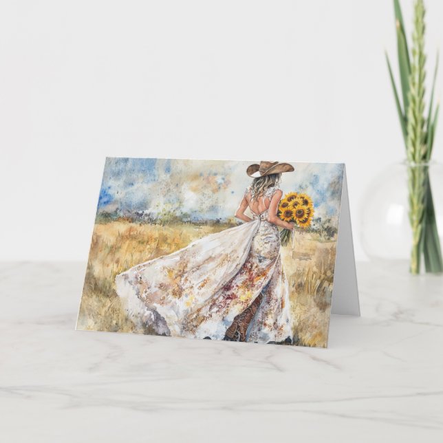 Blühende Braut feiert Liebe und Freude Karte (Vorderseite)