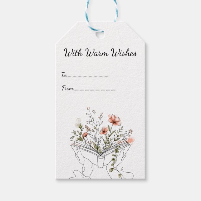 Blühende Buch Botanische Linienkunst Geschenkanhänger (Vorderseite)