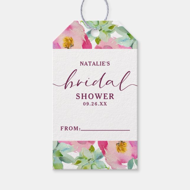 Blühende Chic Blush Bloral Bridal Display Dusche Geschenkanhänger (Vorderseite)