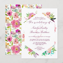 Blühende Chic Mint & Blush Bloral Hexagon Hochzeit Einladung