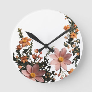 Blühende Eleganz - Blühende Gartendekoration Runde Wanduhr