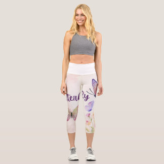 Blühende Eleganz: Rose- und Schmetterlingsdruckdes Capri Leggings