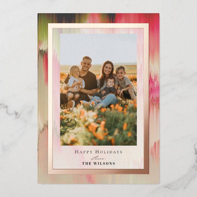 Blühende Farben Weihnachts-Foto Foil Card Folieneinladung (Vorderseite)