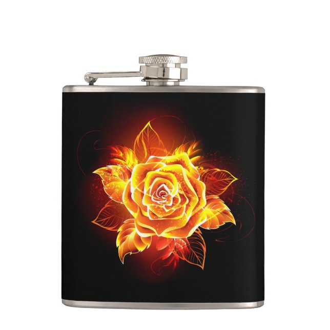 Blühende Feuerrose Flachmann (Vorderseite)