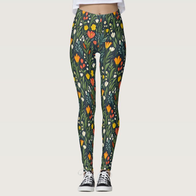 Blühende Freude: Blumenmuster im Frühling Leggings (Vorderseite)