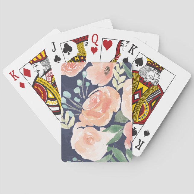 Blühende Freude | Peach & Blue Rose & Poppies Spielkarten (Rückseite)