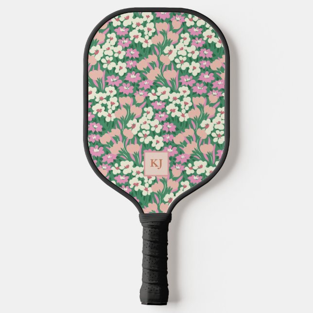 Blühende Frühlingsblüte Mit Monogramm Pickleball Schläger (Rückseite)