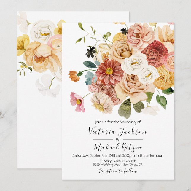 Blühende Gartenblüte Licht und luftige Hochzeit Einladung (Vorne/Hinten)