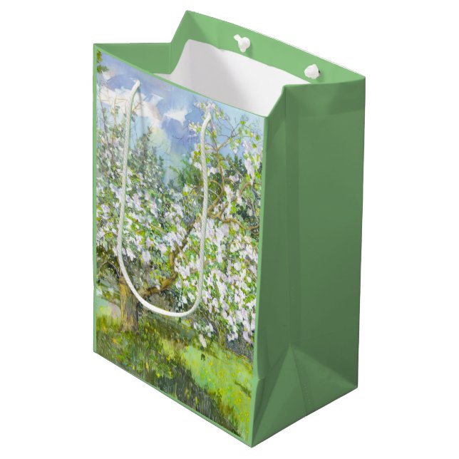 Blühende Gartenmalerei Aquarell Mittlere Geschenktüte (Vorderseite Schrägansicht)