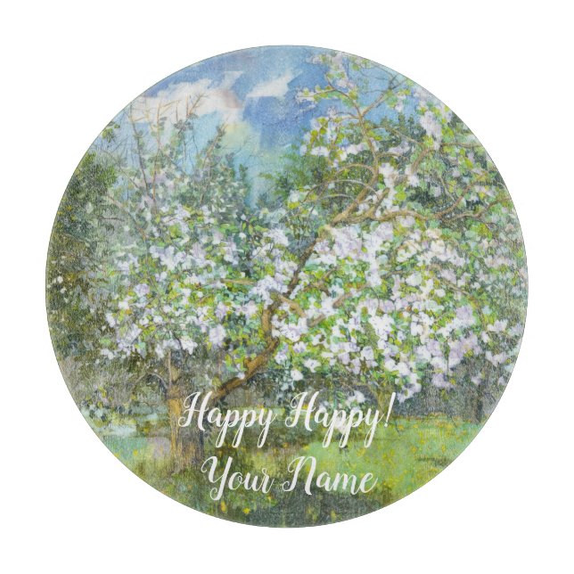 Blühende Gartenmalerei Aquarell Schneidebrett (Vorderseite)