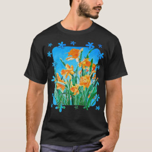 Blühende gelbe Narzissen Fette Linien Kunst Aussch T-Shirt