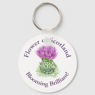 Blühende glänzende schottische Distel Schlüsselanhänger
