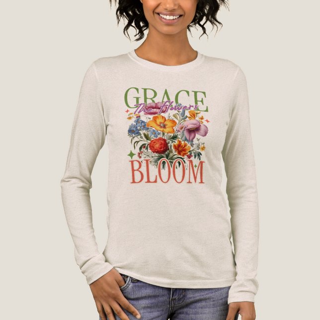Blühende Gnade Florale Typografie Tri-Blend Shirt (Vorderseite)