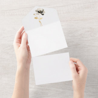 Blühende Gold-, Black & Cream Single Blume All In One Einladung