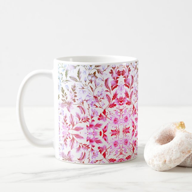 Blühende Goldblumenzweig auf weißem Hintergrund Kaffeetasse (Mit Donut)
