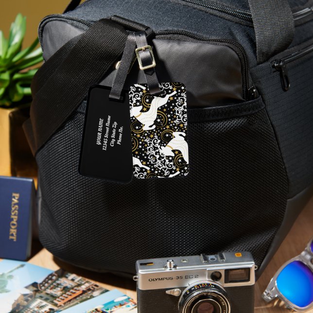 Blühende goldene Weihnachtsblume Hirsche Gepäckanhänger (Vorderseite & Rückseite)