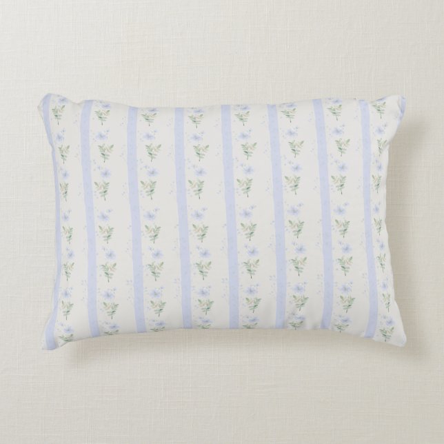 Blühende Heirloom-Blume Streifen Blaue Romance Dekokissen (Vorderseite)