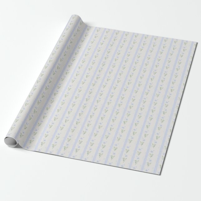 Blühende Heirloom-Blume Streifen Blaue Romance Geschenkpapier (Ungerollt)