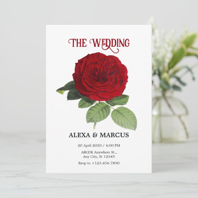 Blühende Hochzeit der rote Rose Einladung (Stehend Vorderseite)