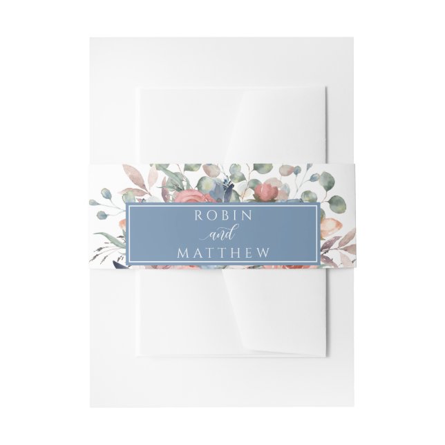 Blühende Hochzeit mit Blumen, trostloses Blau und  Einladungsbanderole (Vorderseite Beispiel)