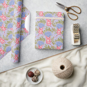 Blühende Hortensien Cottagecore Rosa Gießkannen Geschenkpapier