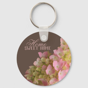 Blühende Hydrangea Floral auf Derby Brown Metal Schlüsselanhänger