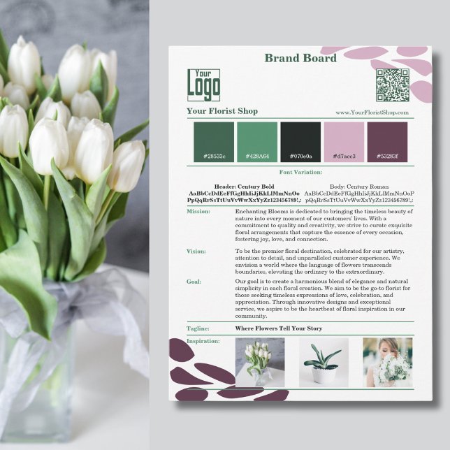 Blühende Identität: Stimmungskarte für Florist Einladung (Blossoming Identity: Florist Brand Mood Board Card)
