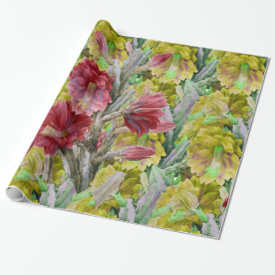 BLÜHENDE KAKTEE, ROTE PINK GELBE BLUMEN  Floral Geschenkpapier