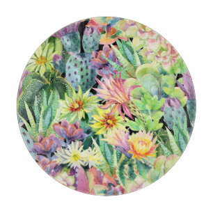 Blühende Kakteen, Aquarellfarben nahtloses Muster. Schneidebrett