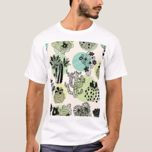 Blühende Kakteen: Von Hand Gezeichnet, nahtloser A T-Shirt