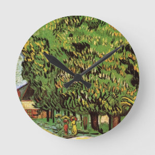 Blühende Kastanienbäume von Vincent van Gogh Runde Wanduhr