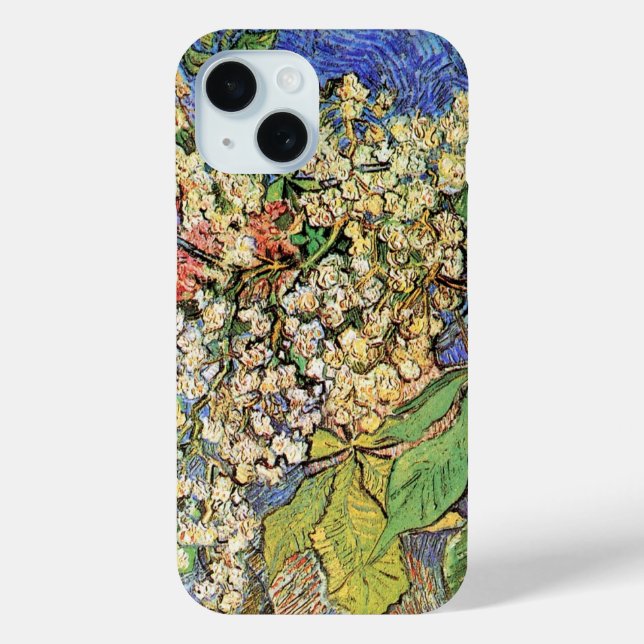 Blühende Kastanienzweige von Vincent van Gogh iPhone 15 Hülle (Rückseite)