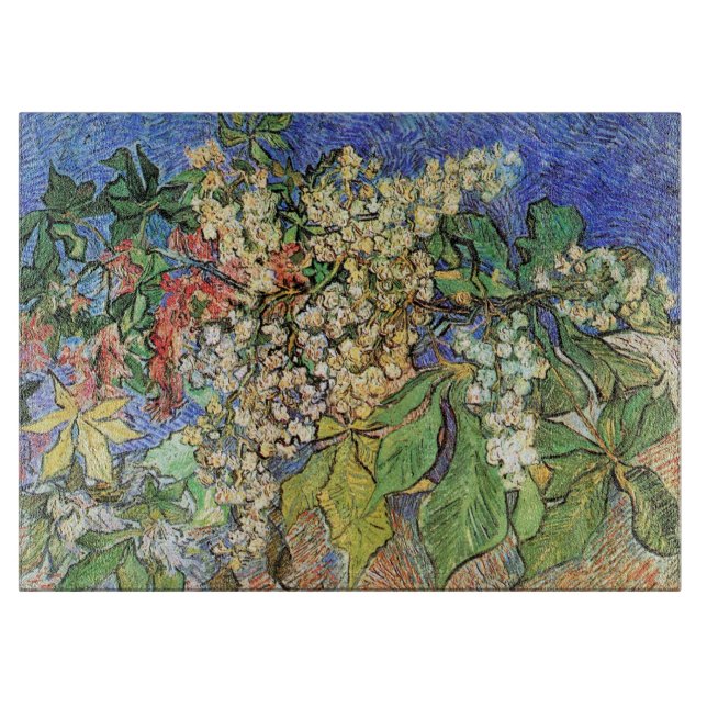 Blühende Kastanienzweige von Vincent van Gogh Schneidebrett (Vorderseite)