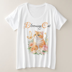 Blühende Katze: Orangefarbene und weiße Blütenweis Große Größe T-Shirt