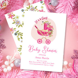 Blühende Kinderwagen-Baby-Shower-Einladung Einladung