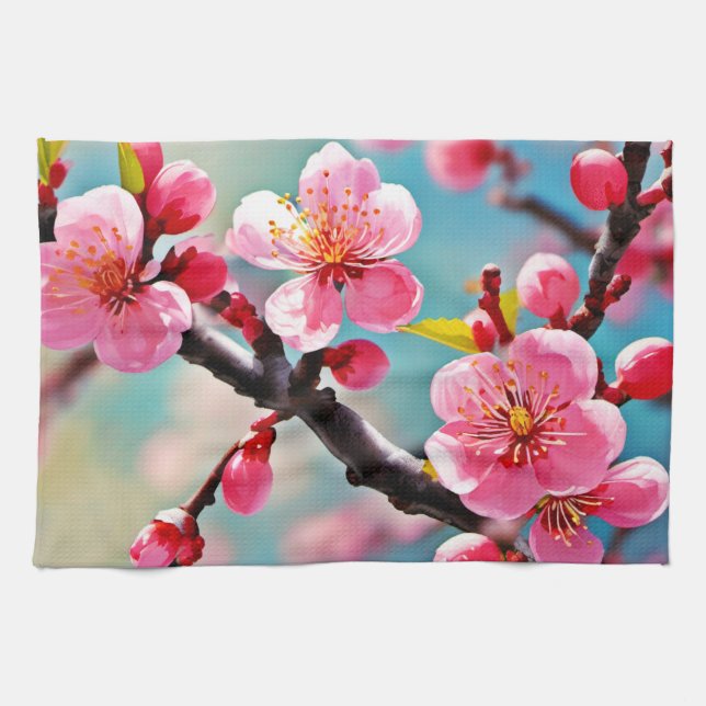 Blühende Kirschblüten im Frühling Geschirrtuch (Horizontal)