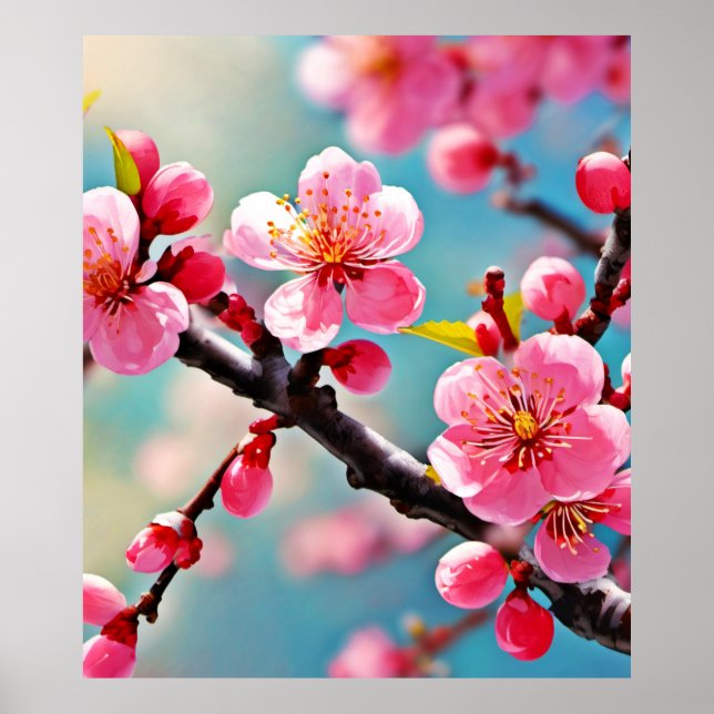 Blühende Kirschblüten im Frühling Poster (Vorne)