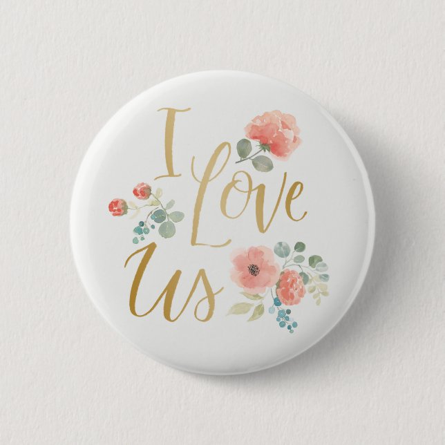 Blühende Liebe des Freuden-Weiß-| I wir Button (Vorderseite)