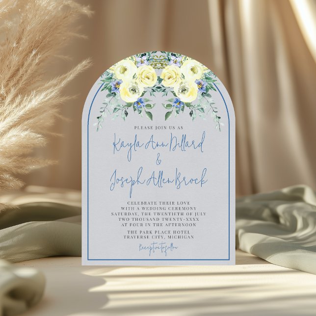 Blühende Liebe Hochzeit des blauen, gelben Blumens Einladung (Von Creator hochgeladen)