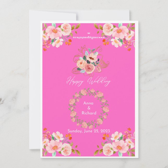Blühende Liebe: Vibrierende Blumenhochzeit Einladung (Vorderseite)