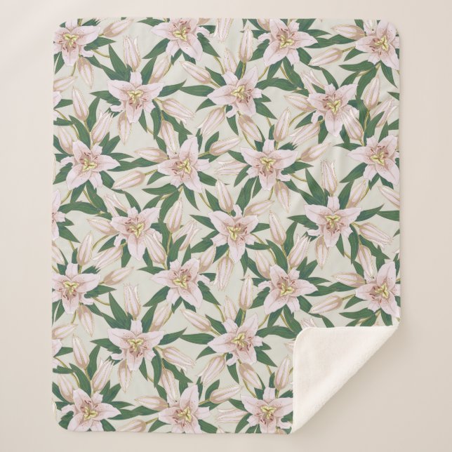 Blühende Lilien in Elfenbeingrün Sherpadecke (Vorderseite)