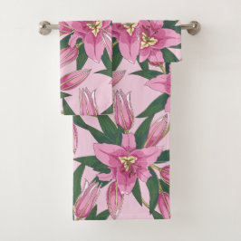 Blühende Lilien in Pastellrosa Badhandtuch Set