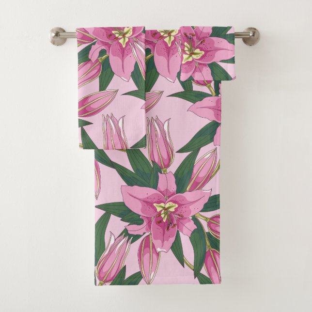 Blühende Lilien in Pastellrosa Badhandtuch Set (Insitu)