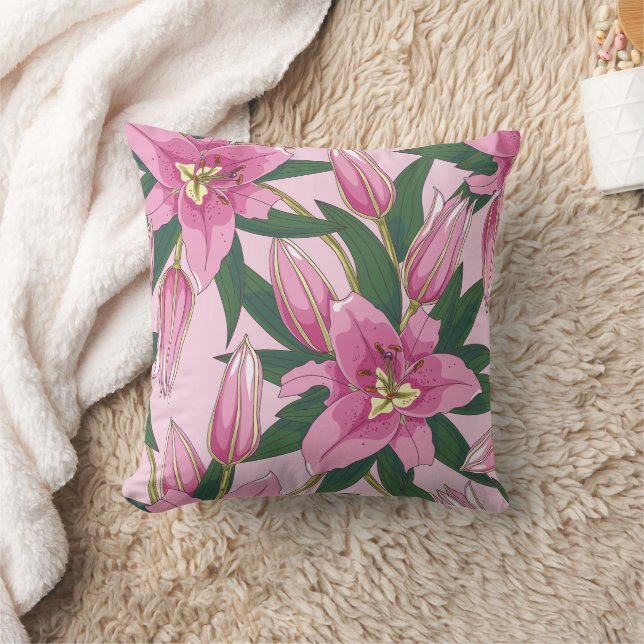 Blühende Lilien in pastellrosa Kissen (Decke)