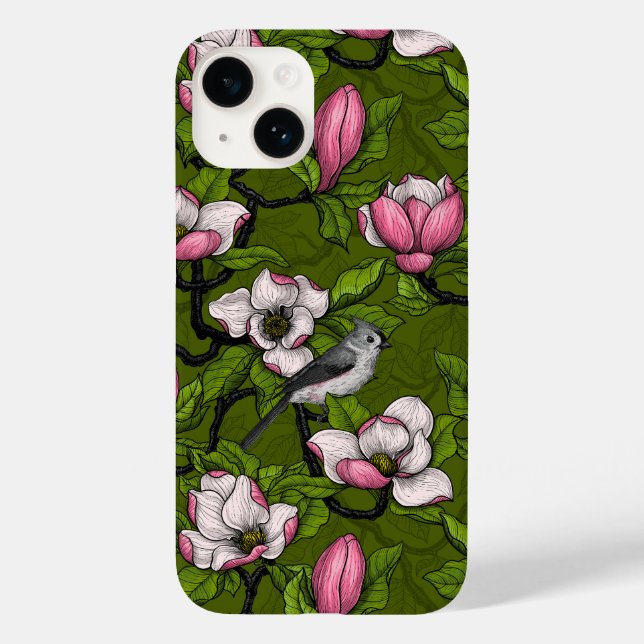 Blühende Magnolie und Titmausvogel 2 Case-Mate iPhone 14 Hülle (Rückseite)